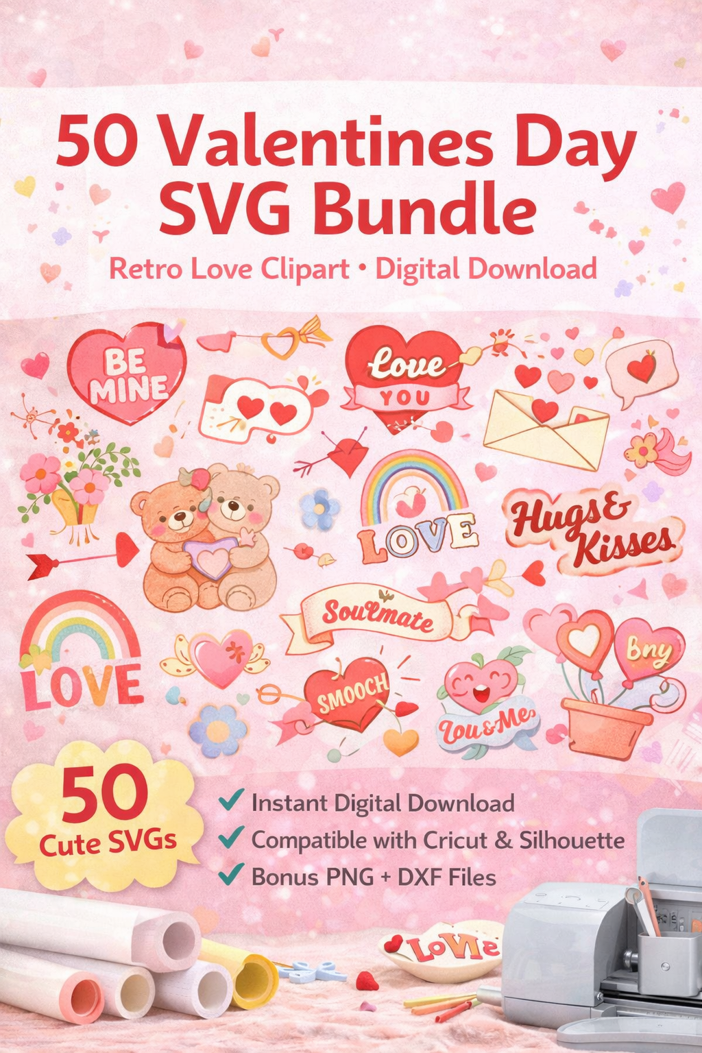 50 Valentines Day SVG Bundle – Retro Love Clipart | Digital Download for Cricut & Silhouette
