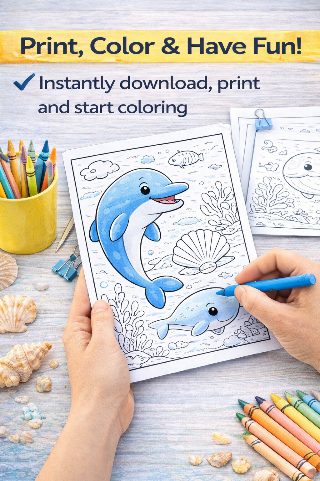 Ocean Animals Coloring Pages – 10 Cute Printables for Kids & Adults | Instant Download