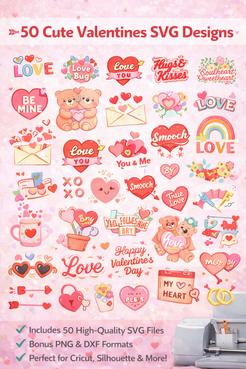 50 Valentines Day SVG Bundle – Retro Love Clipart | Digital Download for Cricut & Silhouette