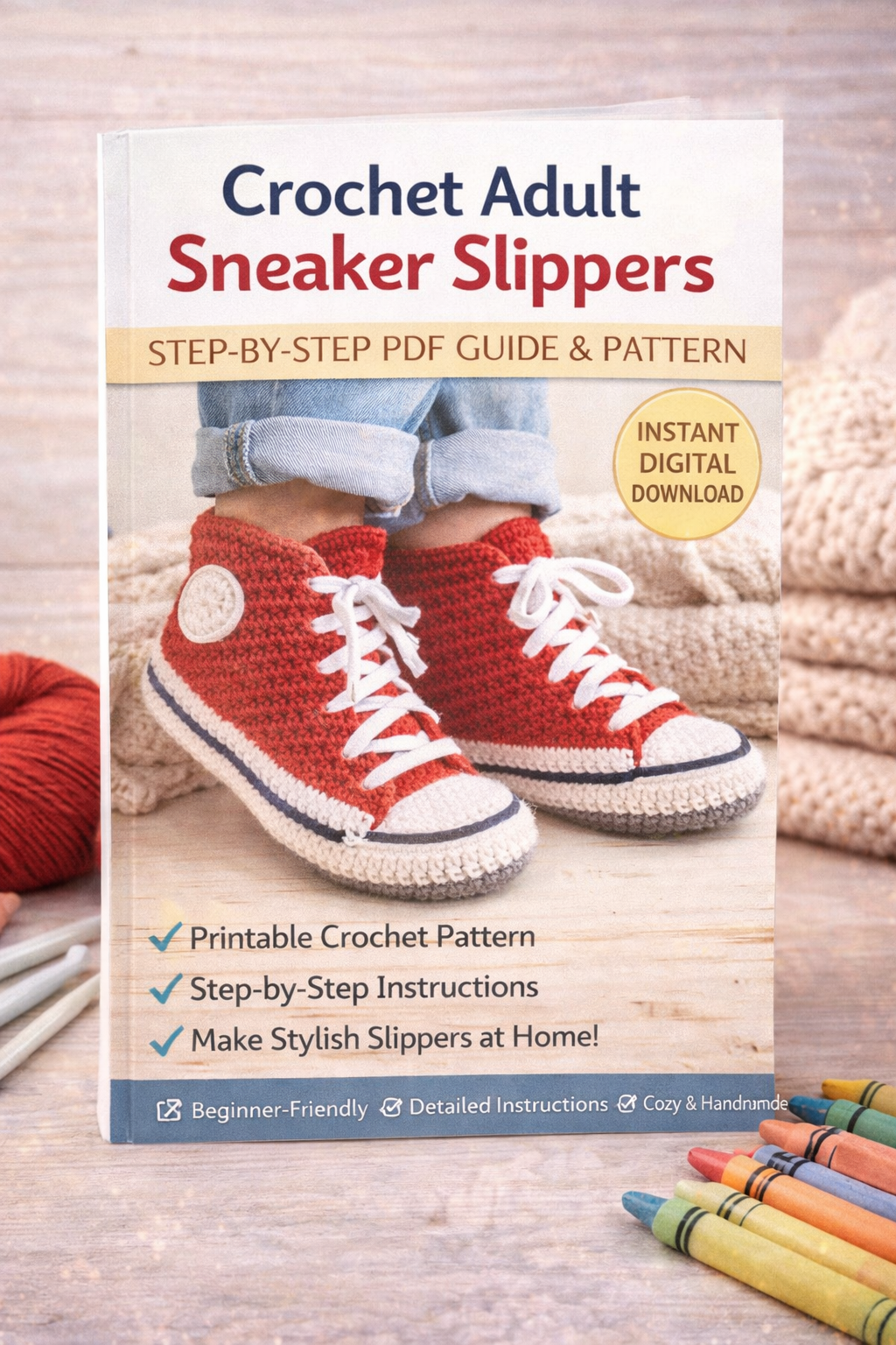 Crochet Adult Sneaker Slippers – Step-by-Step PDF Guide + Pattern | Instant Download