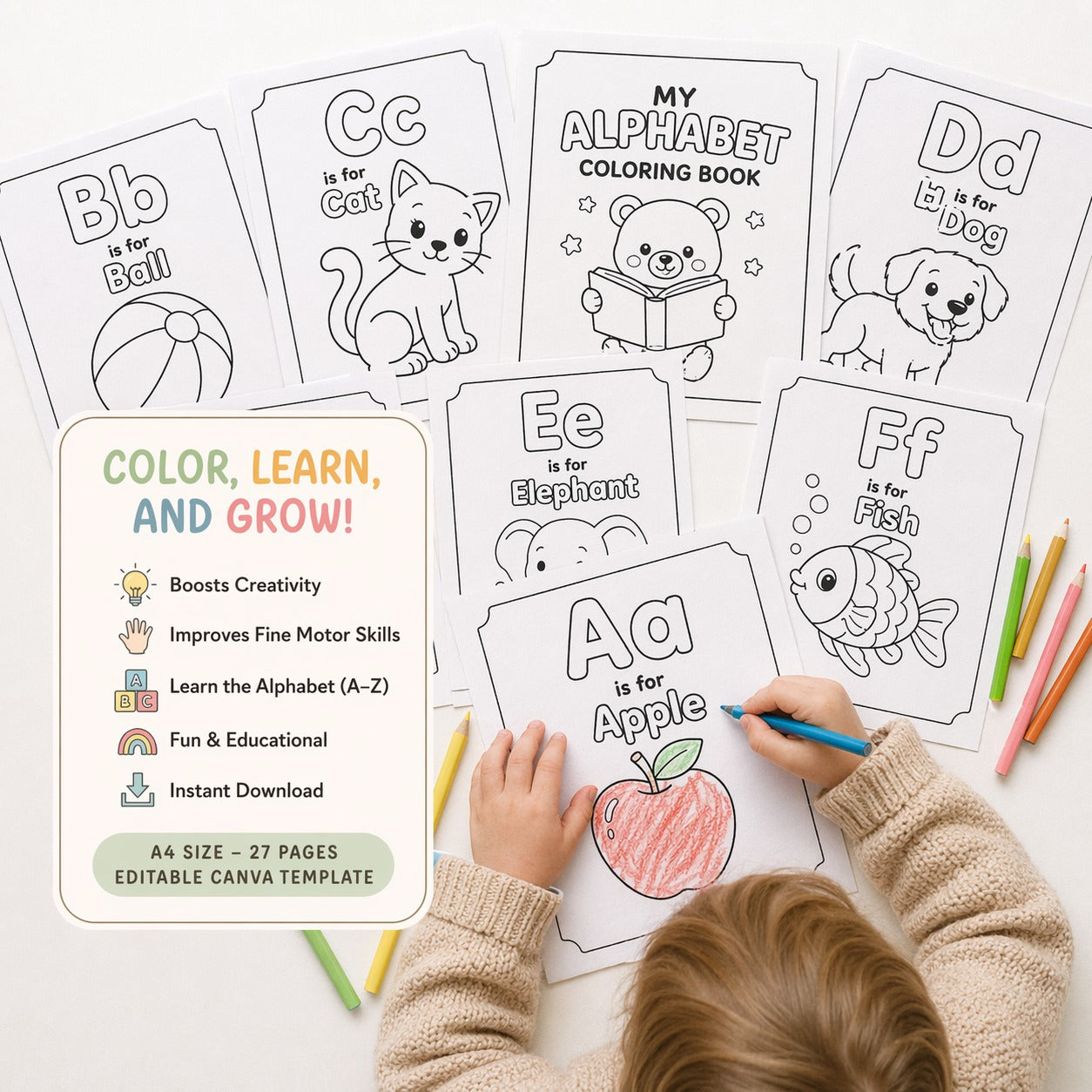 Baby Shower ABC Book Activity: MADE WITH LOVE BY FREINDS AND FAMILY Baby's First Alphabet Book (Digital Download)