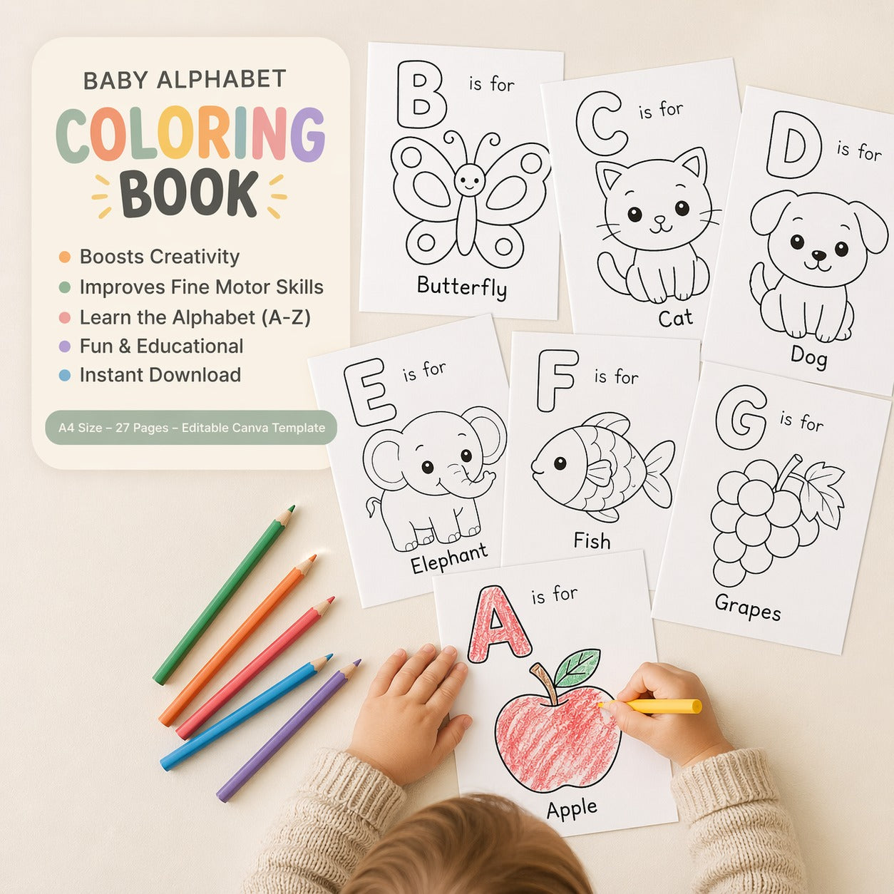 Baby Shower ABC Book Activity: MADE WITH LOVE BY FREINDS AND FAMILY Baby's First Alphabet Book (Digital Download)